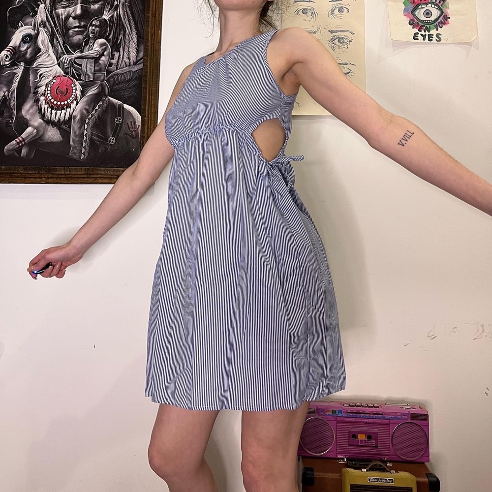 striped dress with adjustable side cut outs